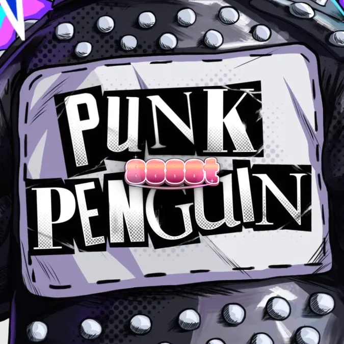 Tela de jogo do slot Punk Penguin com pinguins em um palco de rock