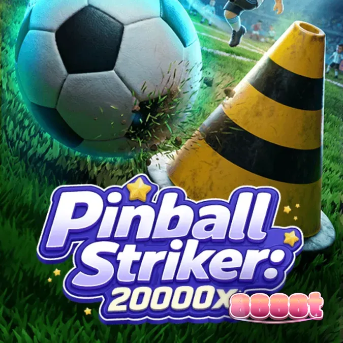 Interface de jogo do slot Pinball Striker 20,000x com elementos de futebol e neon