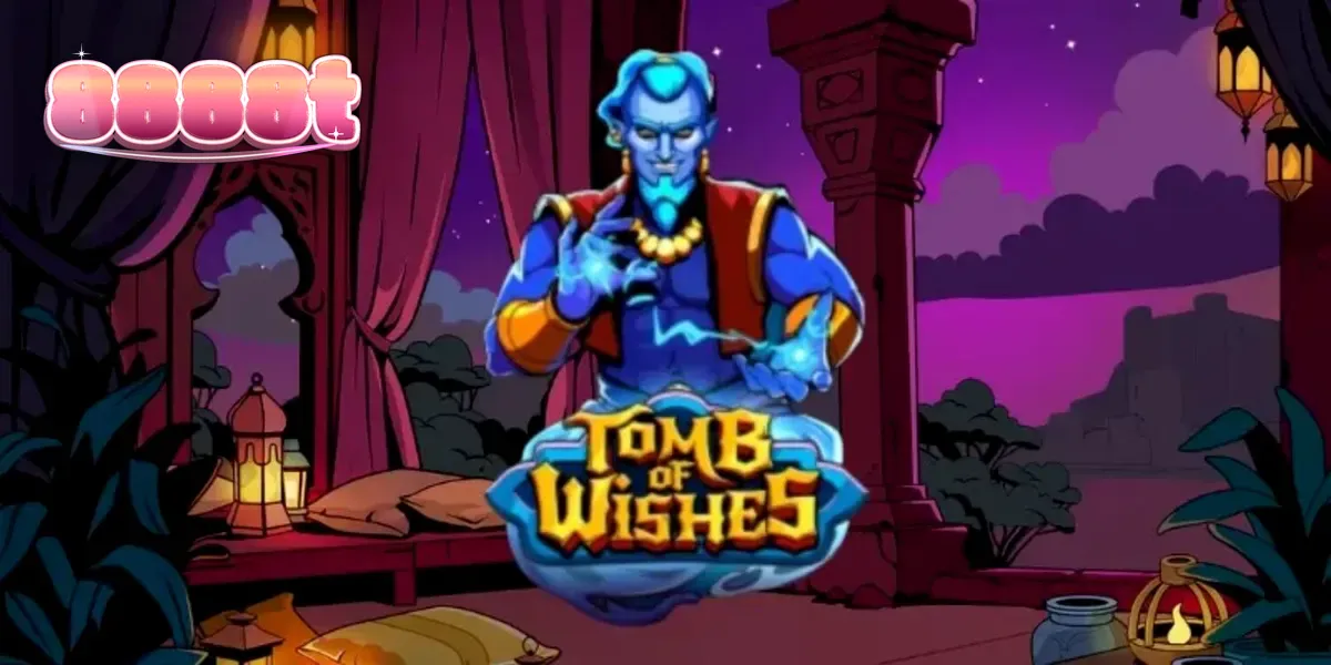 Interface do jogo Tomb of Wishes com símbolos temáticos e grade de cluster